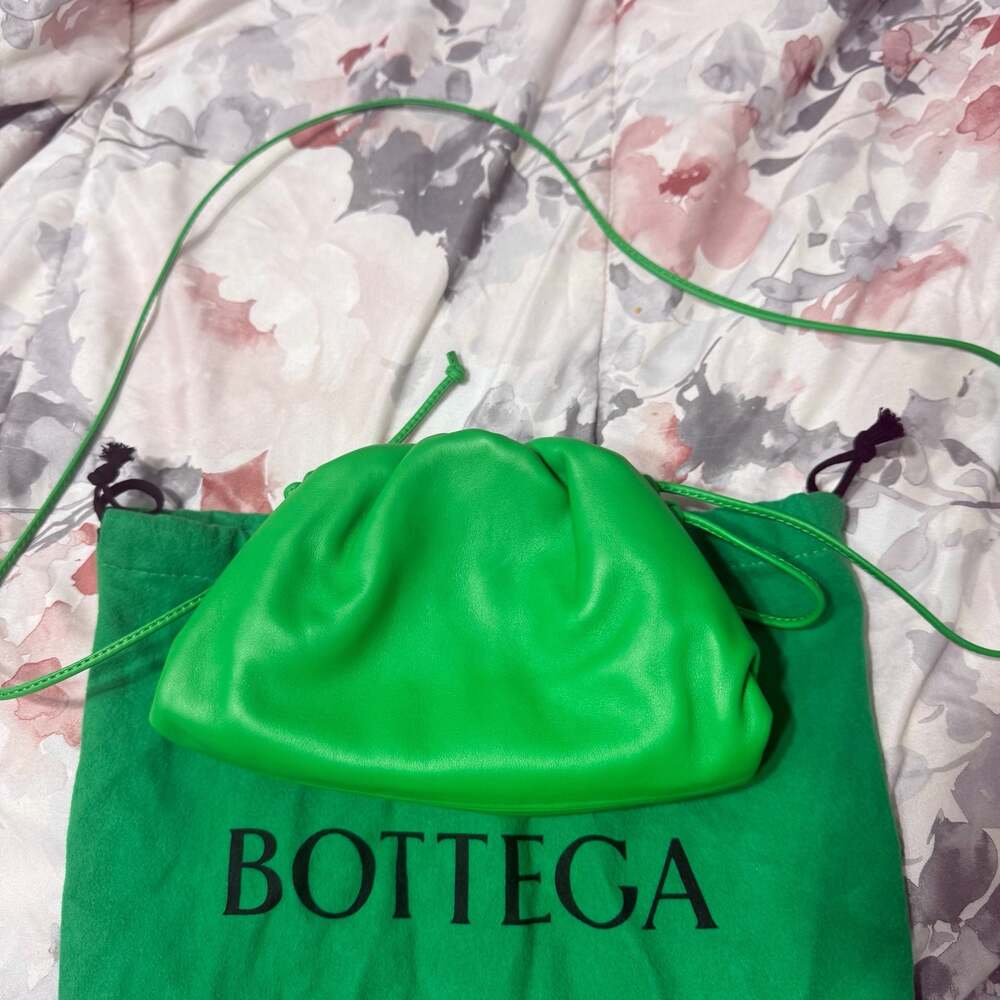 Bottega Veneta Parakeet Green Leather Mini Pouch Crossbody Bag